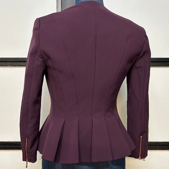 Ted Baker Evening Jacket, Size 0, Burgundy, Flared Cuff, Zipper - Picture 2 of 6
